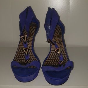 Jessica Simpson Blue Suede T-Strap Platform Sz 11